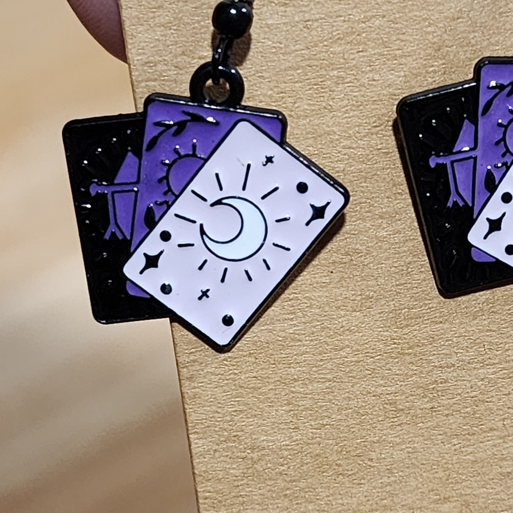 Handmade Set Of Witch Cat With Skull and Tarot Card Earrings - Picture 6 of 6